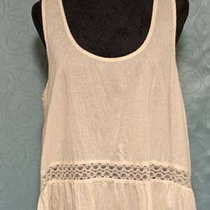 Sleeveless Ivory Top with Lace Panels